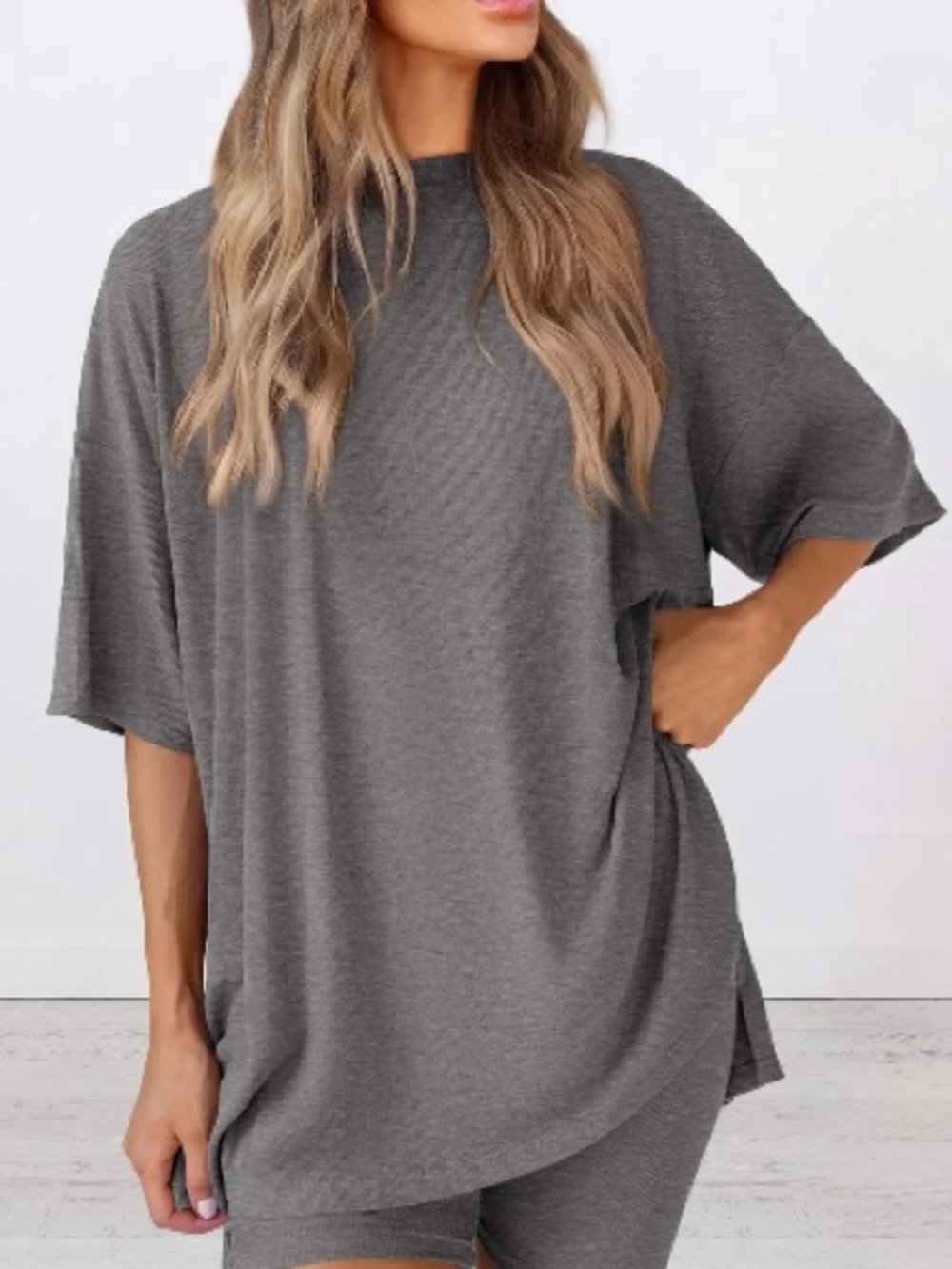 Full Size Oversized
Round Neck Top and Shorts Set